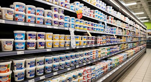 cottage cheese aile in supermarket