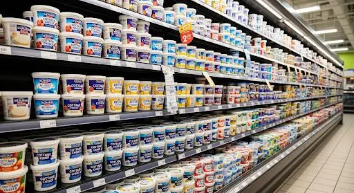 cottage cheese aile in supermarket
